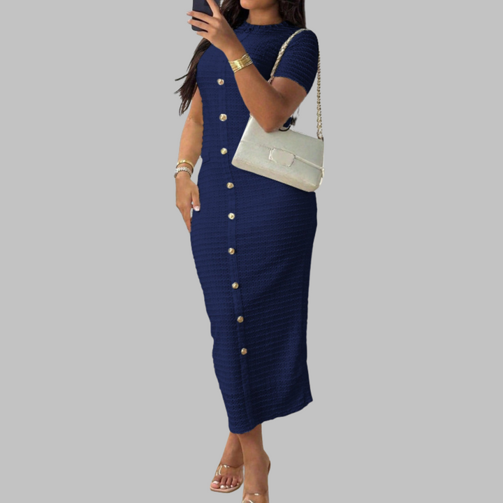 REGAN™ - Robe élégante à col rond et faux boutons