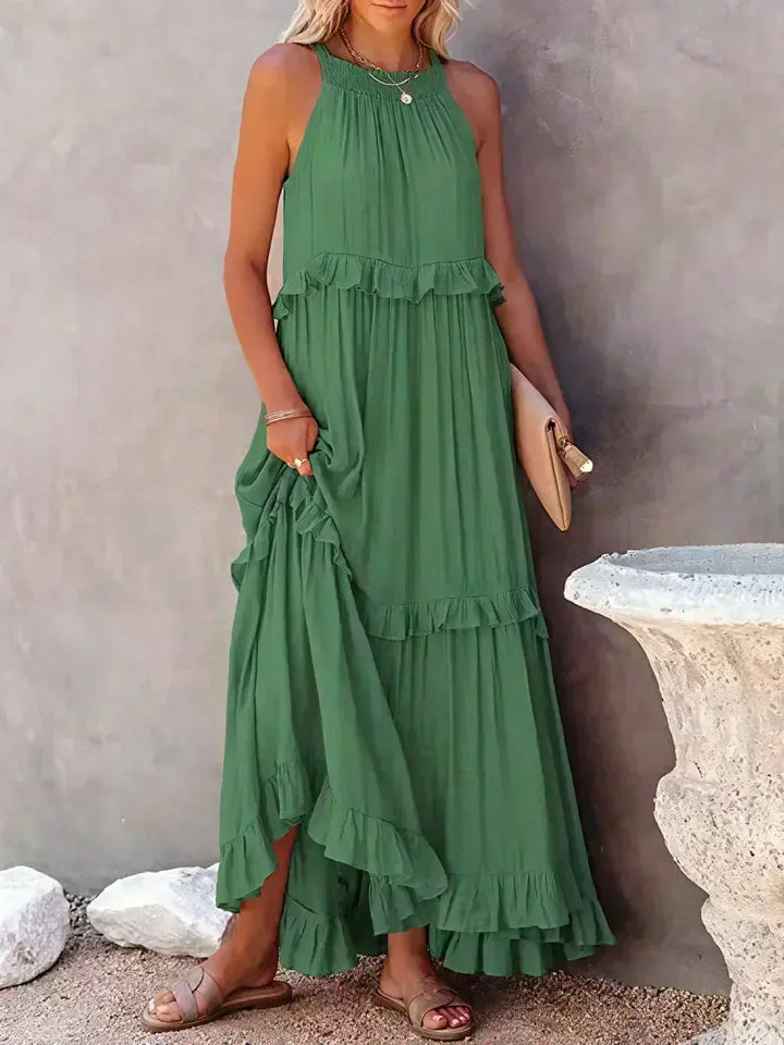 Sarah | Robe longue à volants et col licou (Presque épuisé)