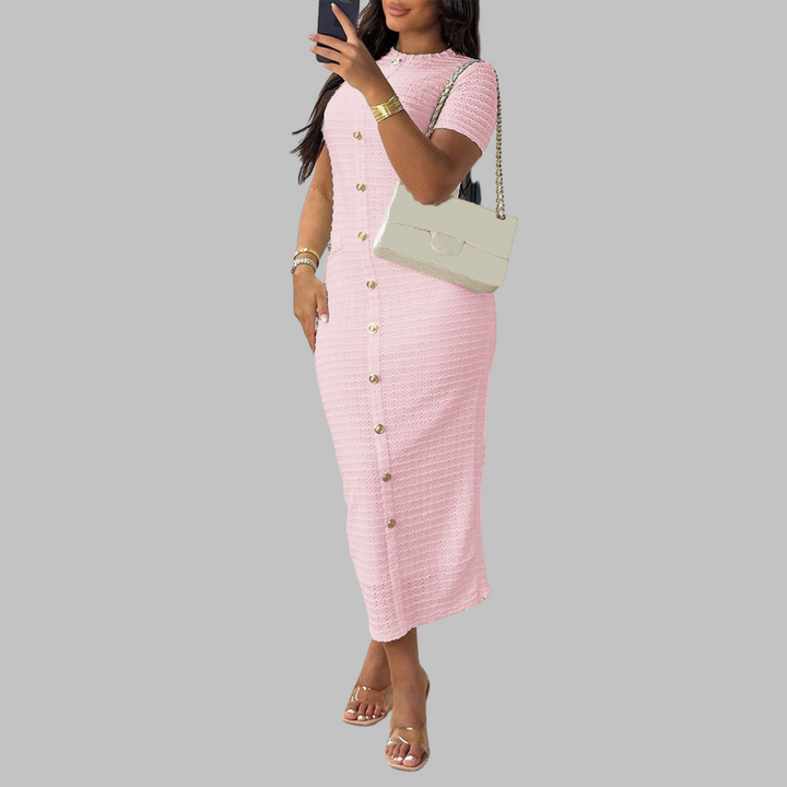 REGAN™ - Robe élégante à col rond et faux boutons