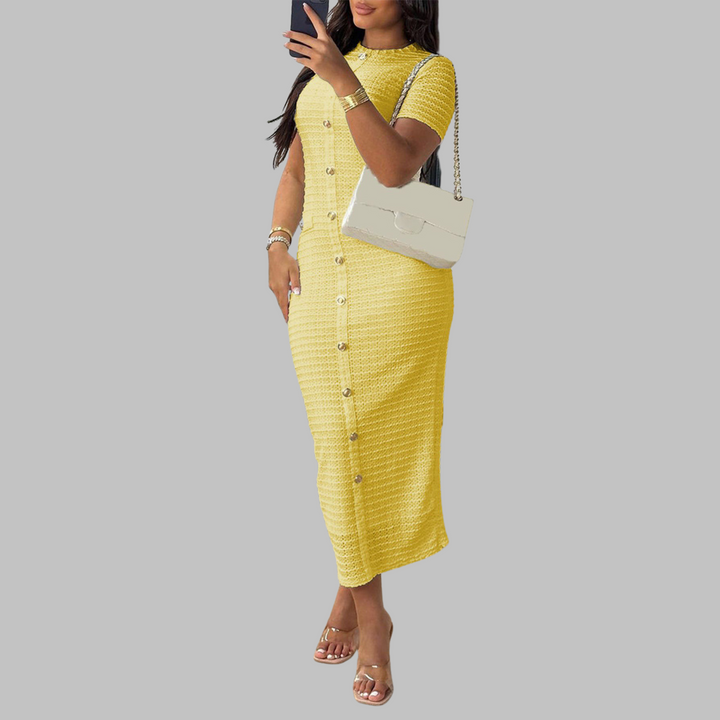 REGAN™ - Robe élégante à col rond et faux boutons
