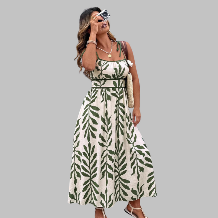 RAHIRA™ - Robe longue décontractée sans manches à imprimé feuilles pour l&