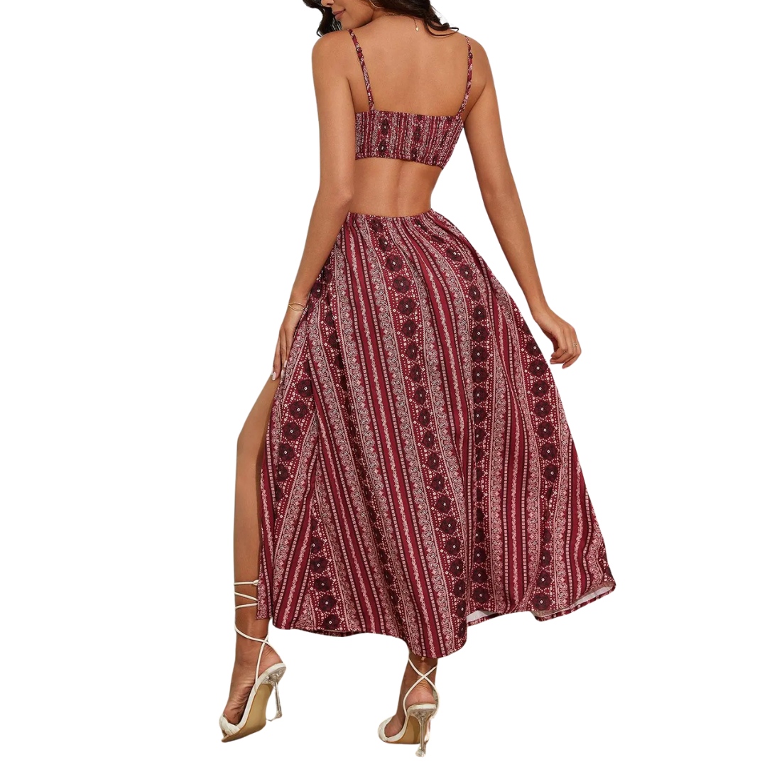 SELENA™ – Robe à fente et dos nu imprimée