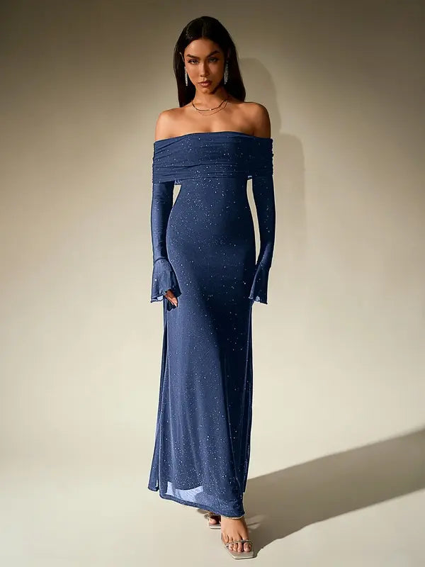 ANDREA™ - Robe fourreau moulante froncée asymétrique à sequins contrastants pour femme