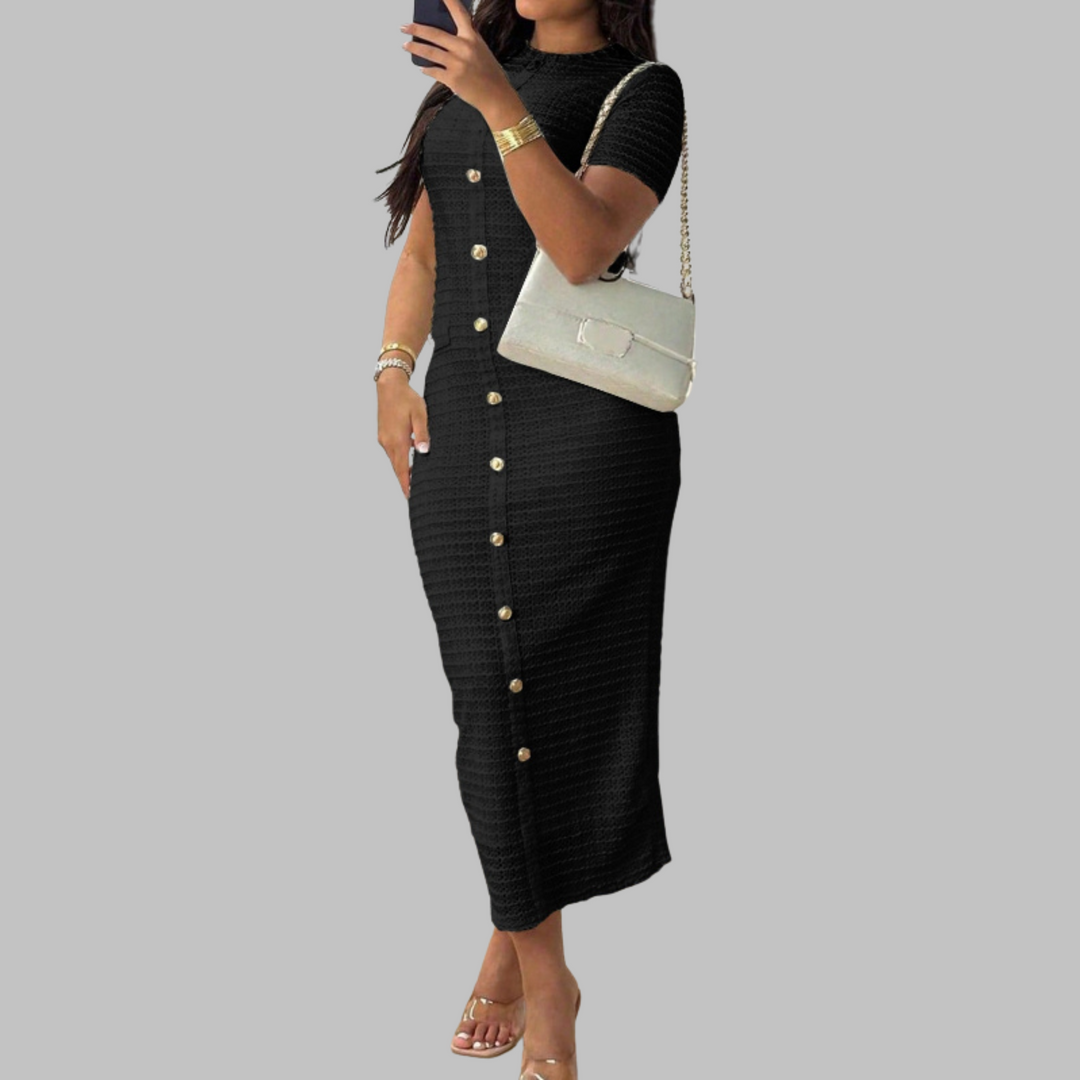 REGAN™ - Robe élégante à col rond et faux boutons
