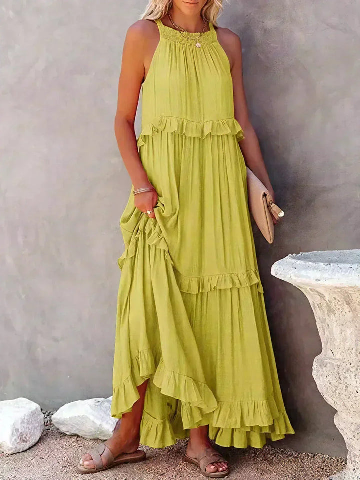 Sarah | Robe longue à volants et col licou (Presque épuisé)
