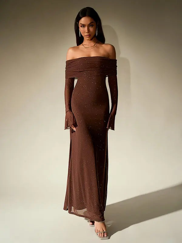 ANDREA™ - Robe fourreau moulante froncée asymétrique à sequins contrastants pour femme