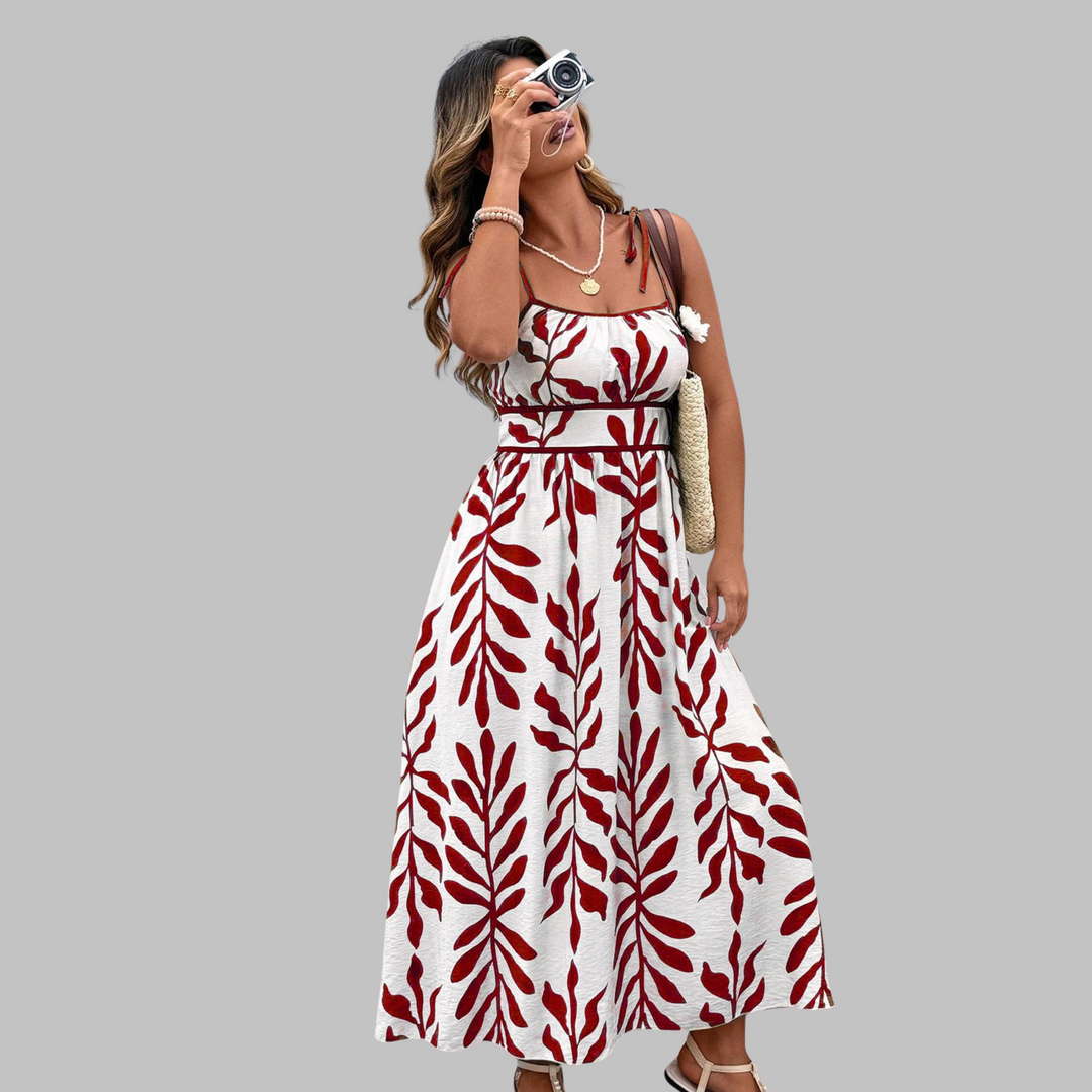 RAHIRA™ - Robe longue décontractée sans manches à imprimé feuilles pour l&