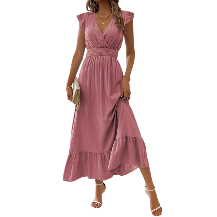CATALINA™ – Robe longue élégante à col en V froncé