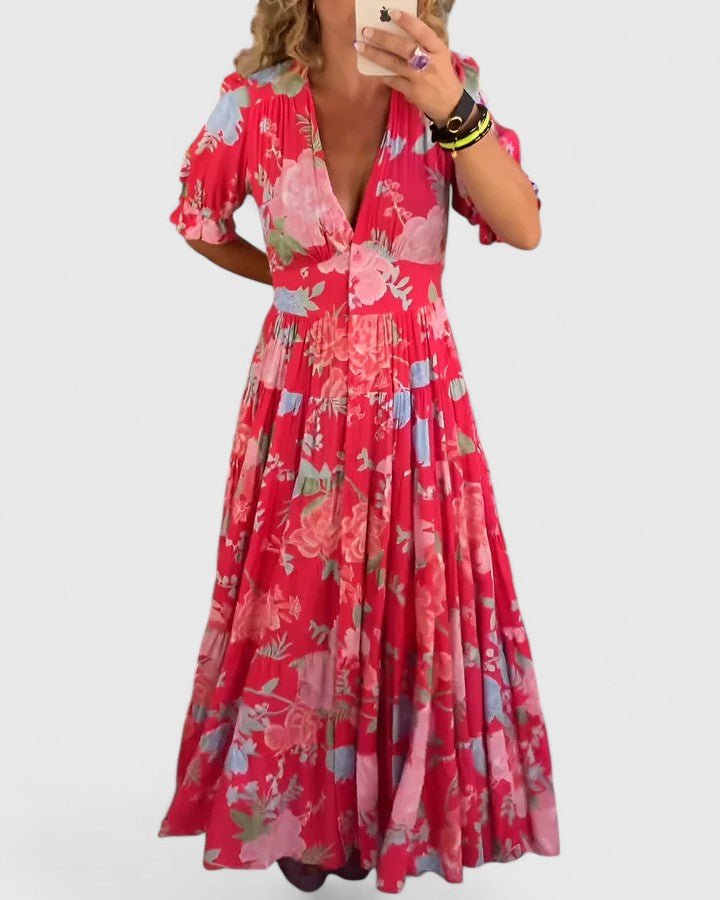 Minelda | Robe fleurie élégante à col en V