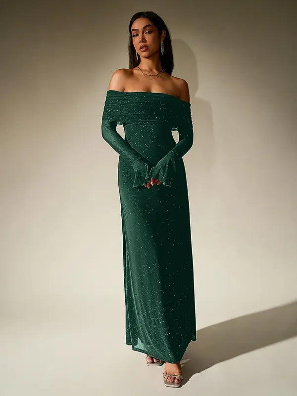 ANDREA™ - Robe fourreau moulante froncée asymétrique à sequins contrastants pour femme