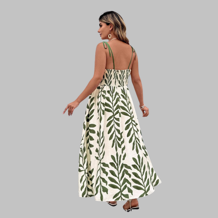 RAHIRA™ - Robe longue décontractée sans manches à imprimé feuilles pour l&