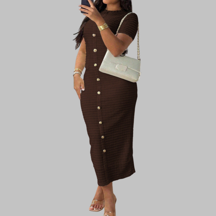 REGAN™ - Robe élégante à col rond et faux boutons