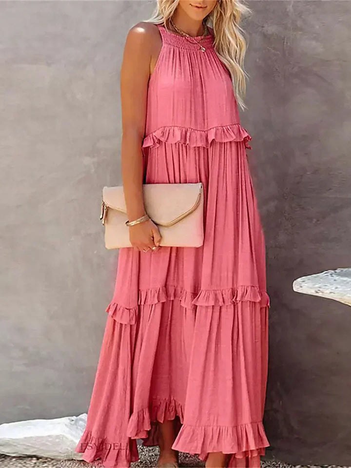 Sarah | Robe longue à volants et col licou (Presque épuisé)