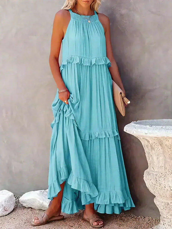 Sarah | Robe longue à volants et col licou (Presque épuisé)