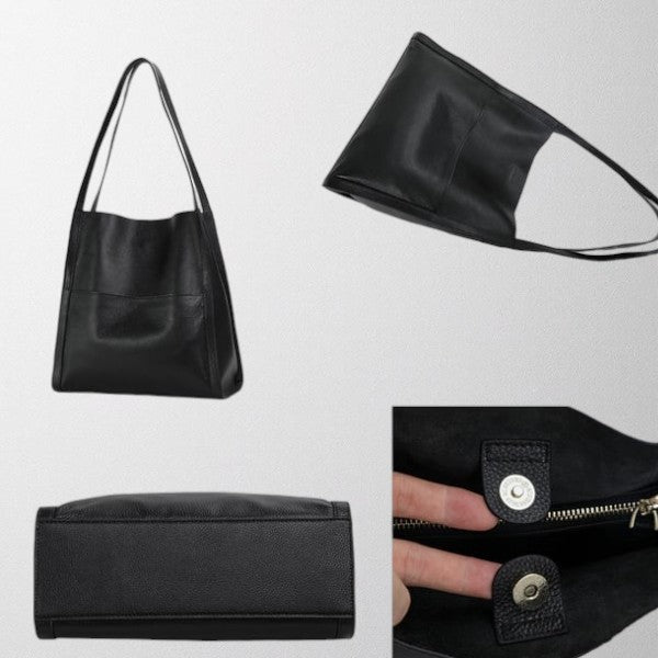 Valérie Dupré - Sac à bandoulière en cuir véritable simple de couleur unie