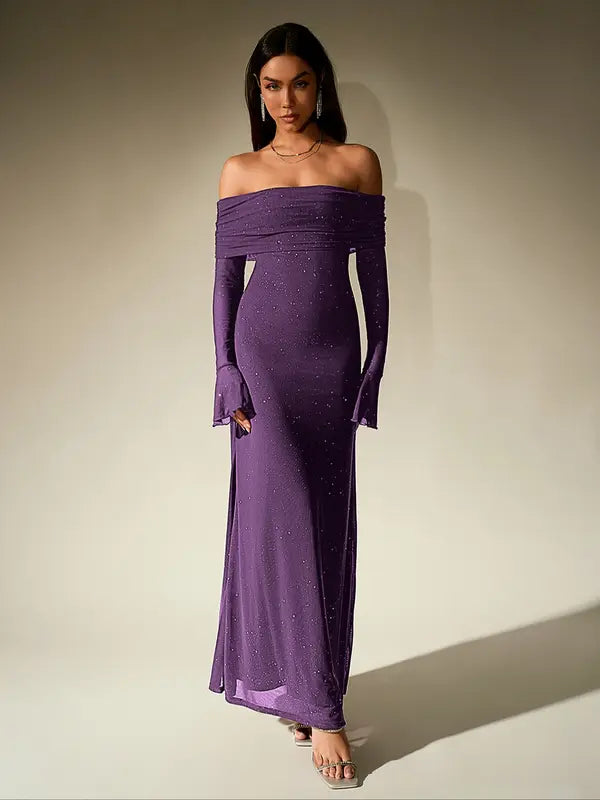 ANDREA™ - Robe fourreau moulante froncée asymétrique à sequins contrastants pour femme