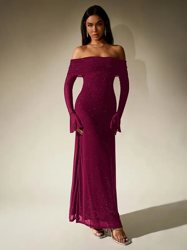 ANDREA™ - Robe fourreau moulante froncée asymétrique à sequins contrastants pour femme
