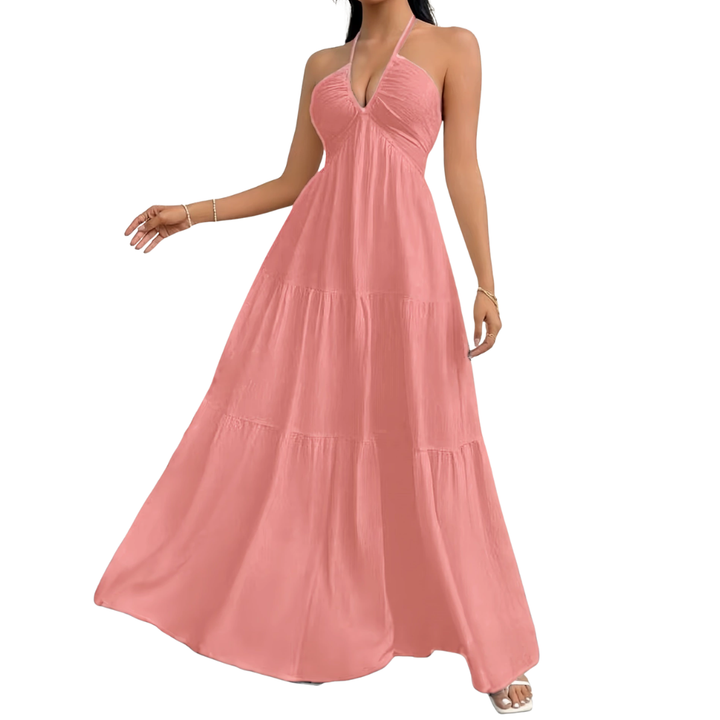 ZEPHYRINE™ – Robe longue bohème ceinturée à col V profond