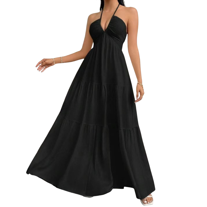 ZEPHYRINE™ – Robe longue bohème ceinturée à col V profond
