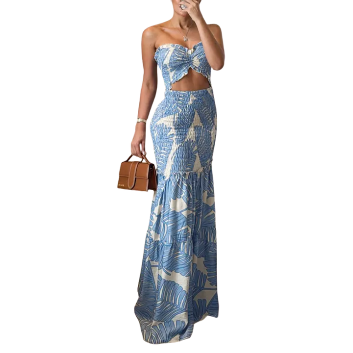 ISOLDE™ – Robe longue à licou imprimé tropical