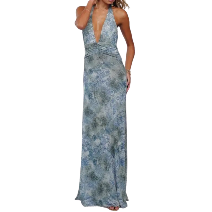 LORALEI™ – Robe longue fleurie dos nu à col montant