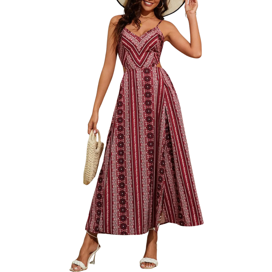 SELENA™ – Robe à fente et dos nu imprimée