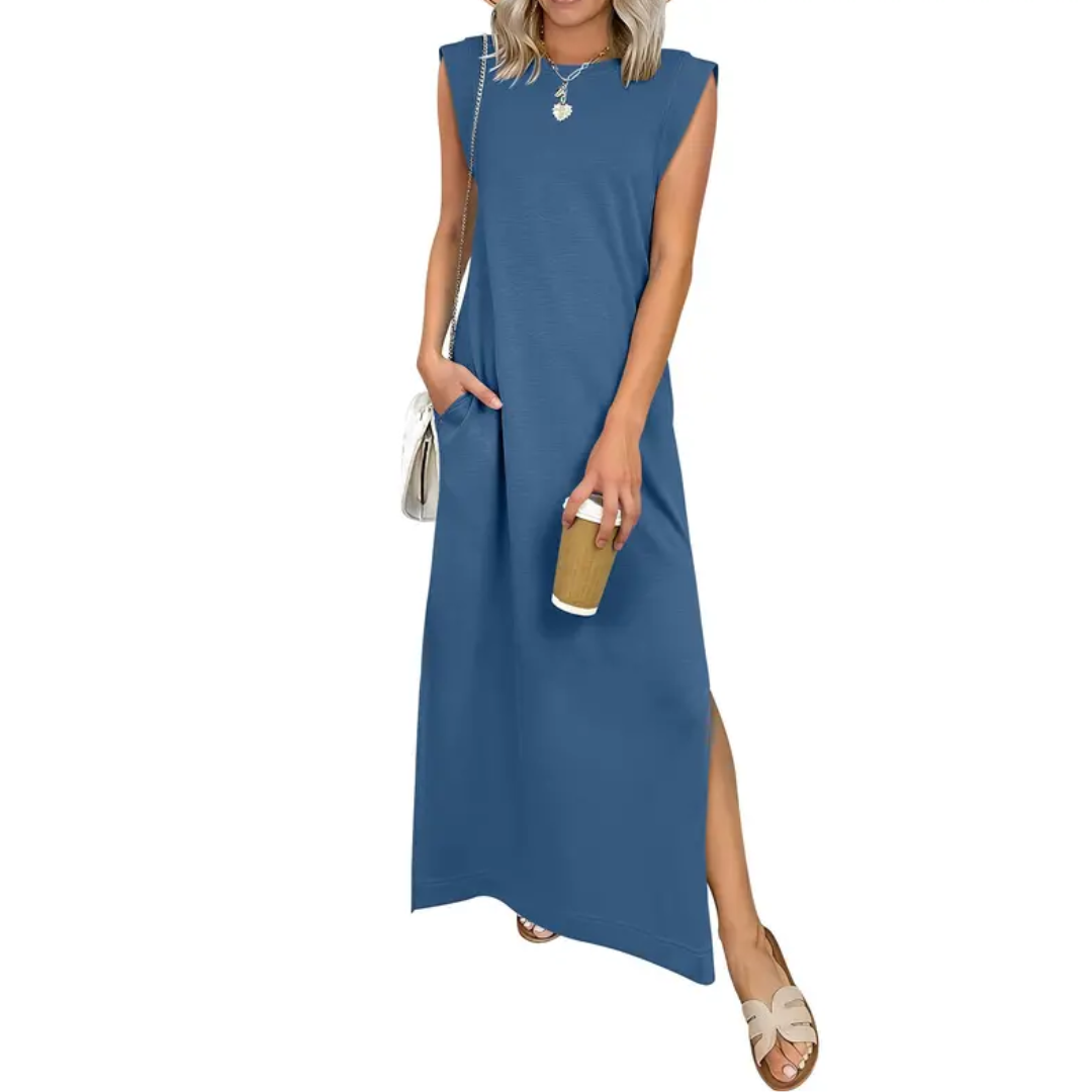 BREEANA™ – Robe longue fendue sans manches décontractée