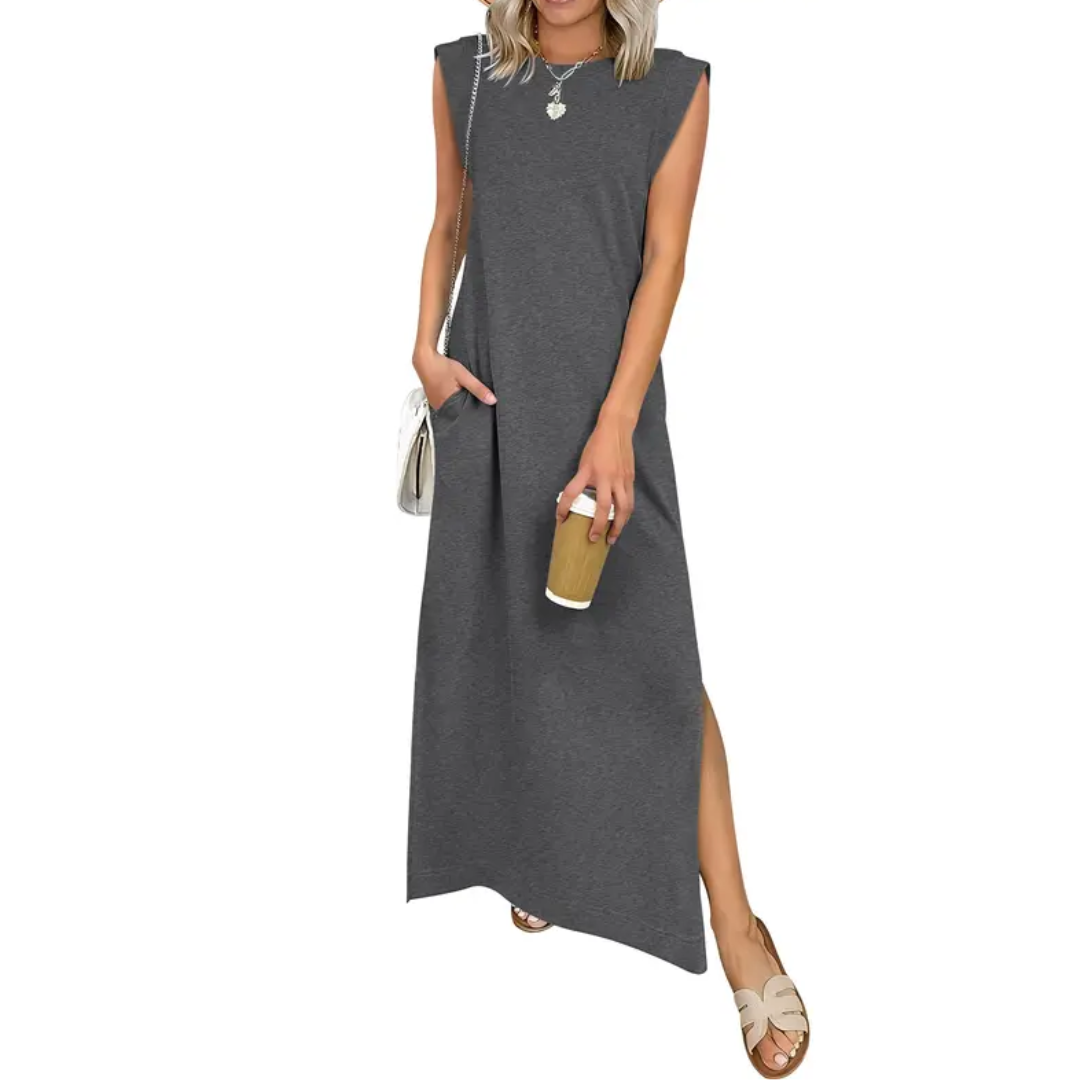 BREEANA™ – Robe longue fendue sans manches décontractée
