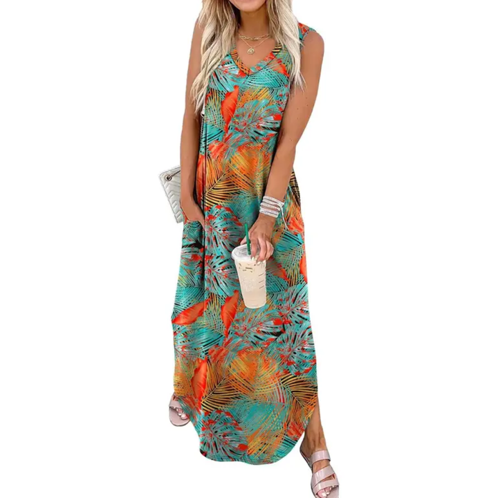 CASPIENNE™ – Robe longue fluide fleurie avec poches
