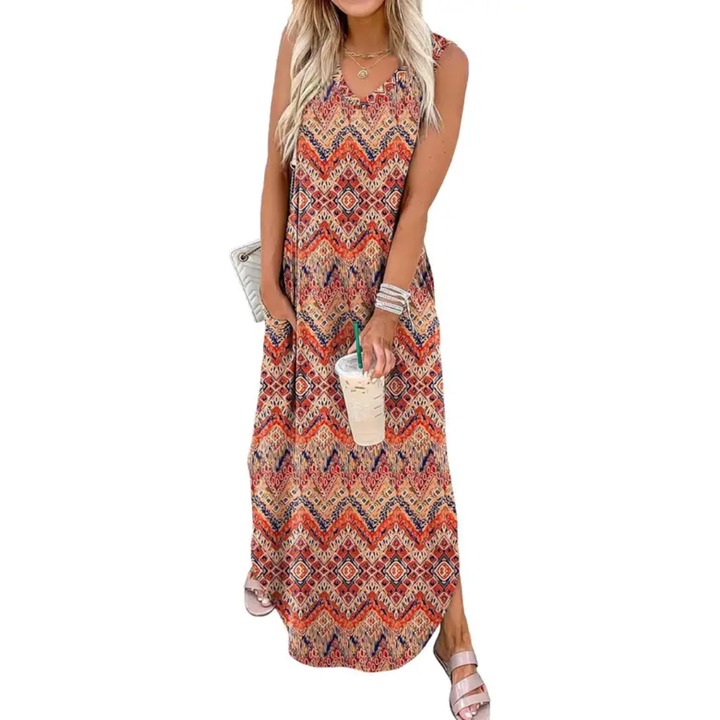 CASPIENNE™ – Robe longue fluide fleurie avec poches
