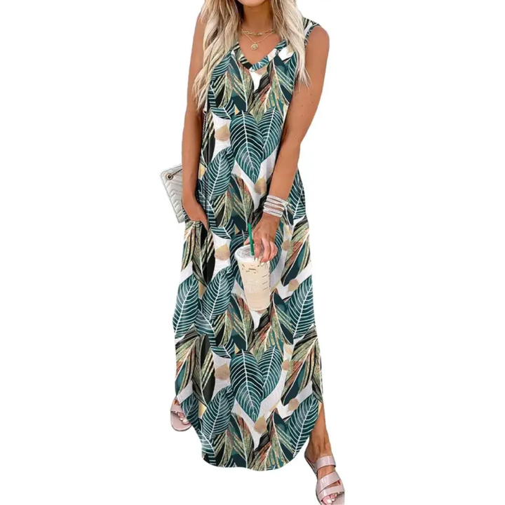 SOLANGE™ – Robe longue fluide à poches et motif floral
