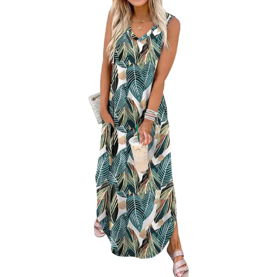 CASPIENNE™ – Robe longue fluide fleurie avec poches