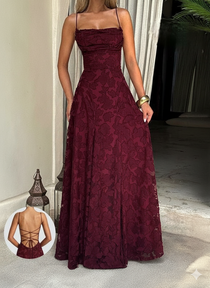 XENIA™ - Longue Robe Élégante en Dentelle à Dos Nu, Coupe Ajustée pour Occasions Spéciales et Soirées