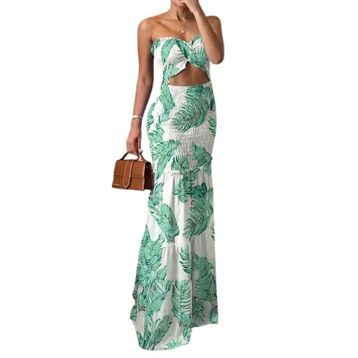 ISOLDE™ – Robe longue à licou imprimé tropical