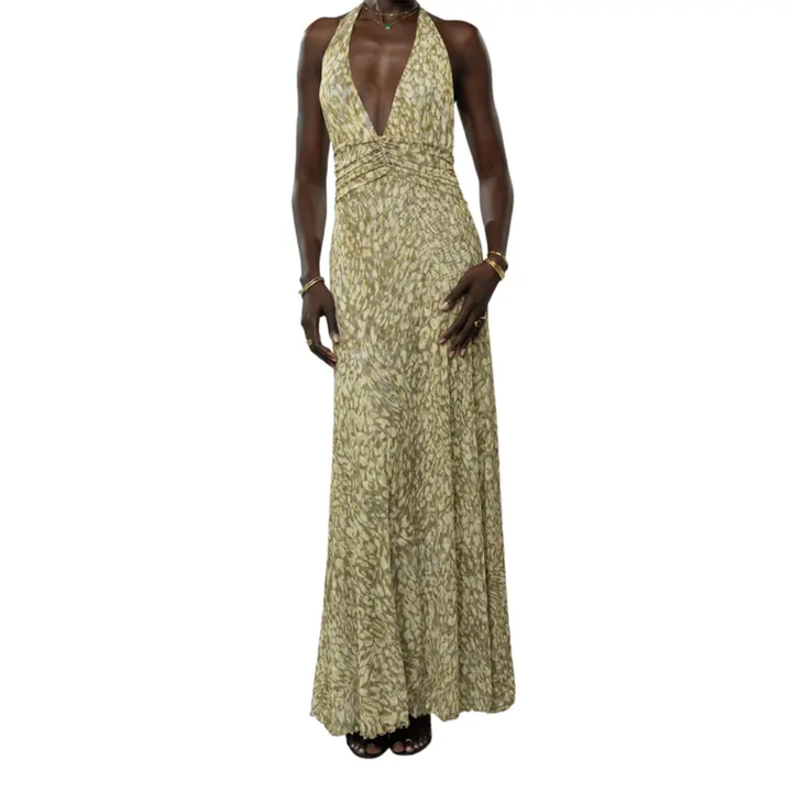 LORALEI™ – Robe longue fleurie dos nu à col montant