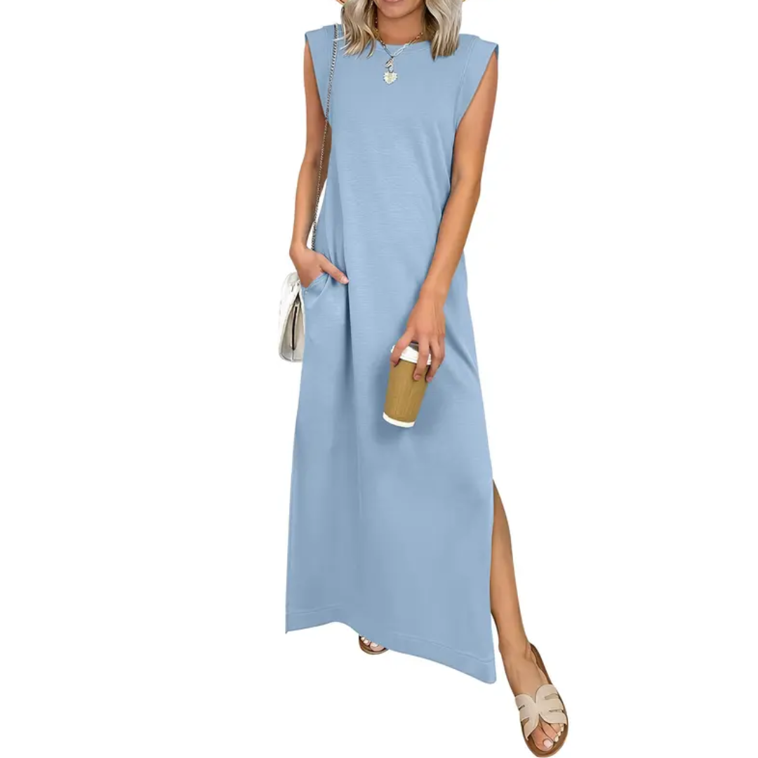 BREEANA™ – Robe longue fendue sans manches décontractée