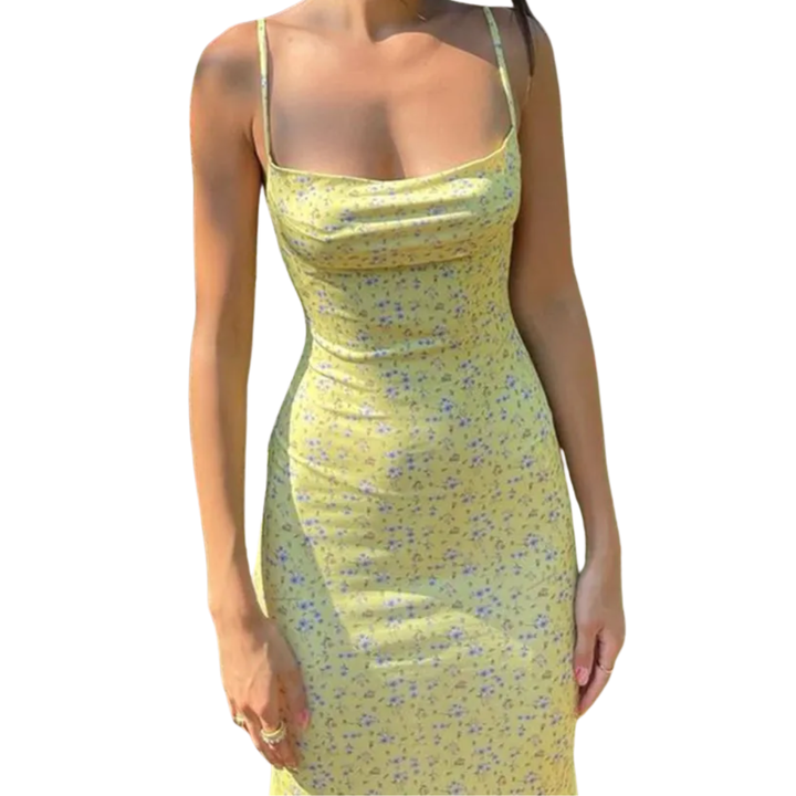 BRIELLA™ – Robe Camisole Bohème Florale Dos Nu