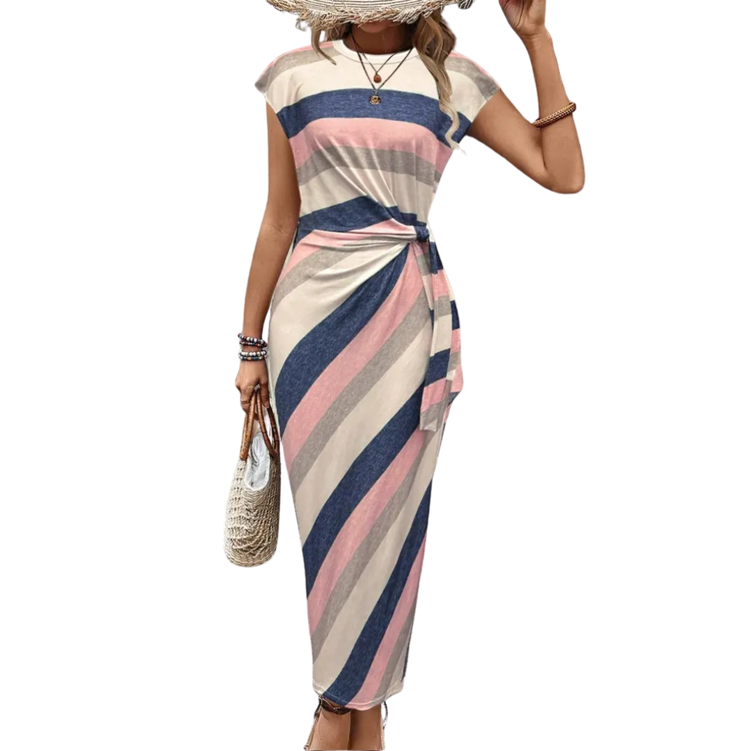 SCARLETT™ – Robe moulante rayée avec ceinture à nouer