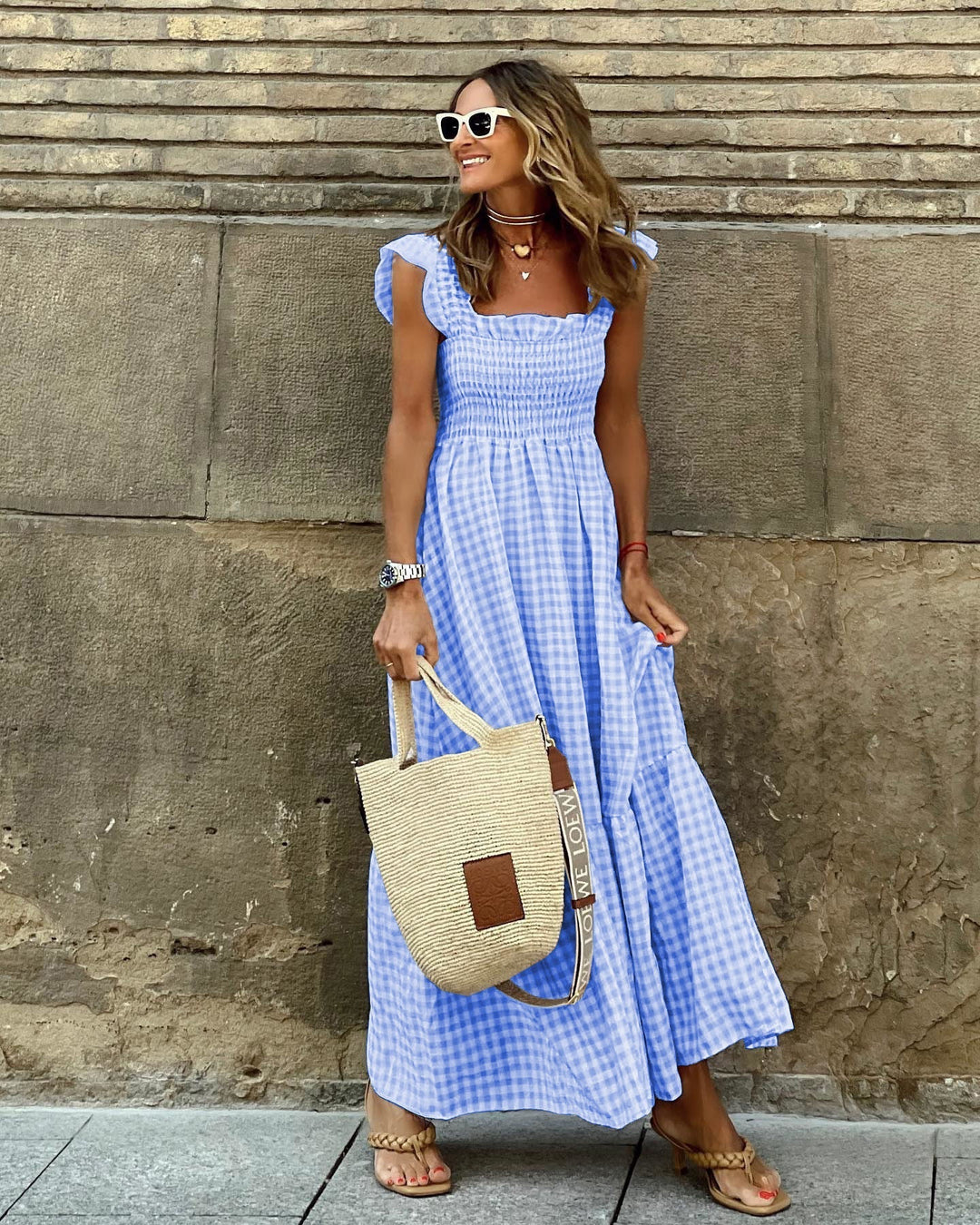 NANCY™ - Robe plissée rétro à carreaux chic