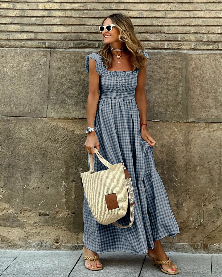 NANCY™ - Robe plissée rétro à carreaux chic