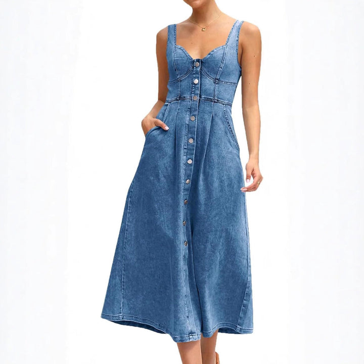 JAYLIN™ – Robe en jean classique sans manches boutonnée sur le devant