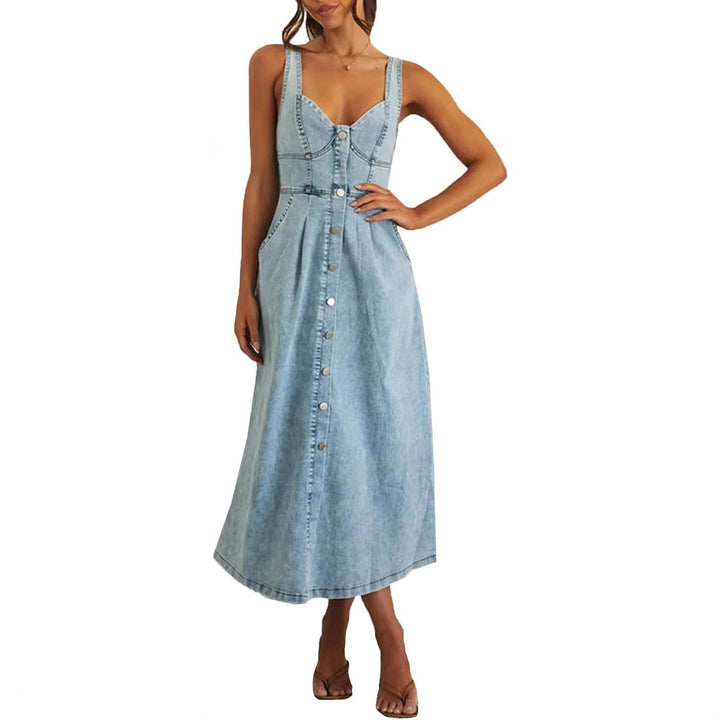 JAYLIN™ – Robe en jean classique sans manches boutonnée sur le devant