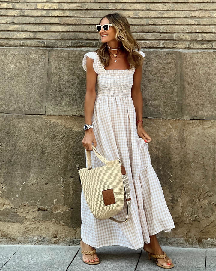 NANCY™ - Robe plissée rétro à carreaux chic