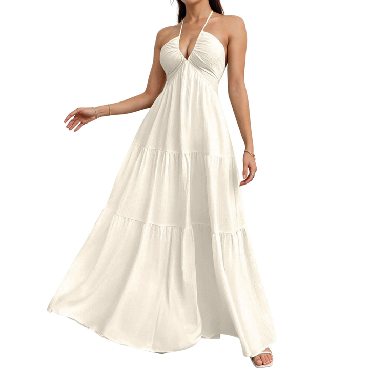 ZEPHYRINE™ – Robe longue bohème ceinturée à col V profond