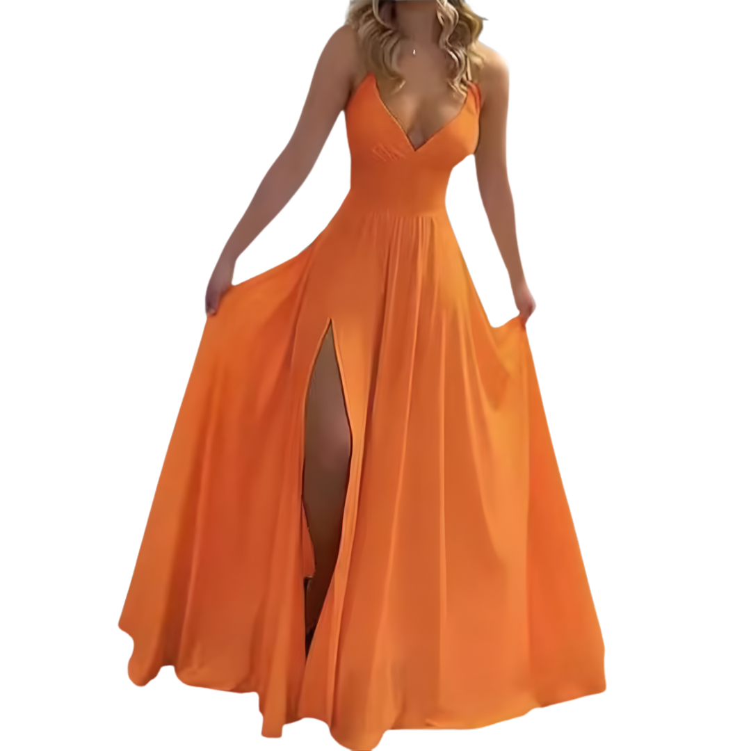 ROXANNE™ – Robe longue chic à fines bretelles et fente