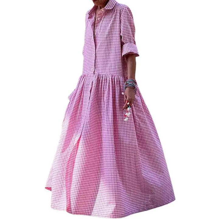 WREN™ – Robe Chemise Évasée à Carreaux Vintage