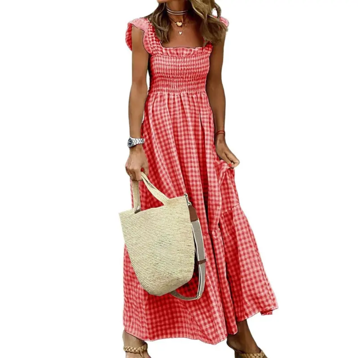 OTTOLINE™ – Robe Retro à Volants Froncés en Taffetas Écossais