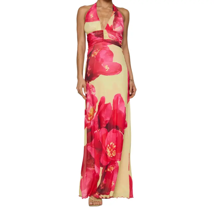 LORALEI™ – Robe longue fleurie dos nu à col montant