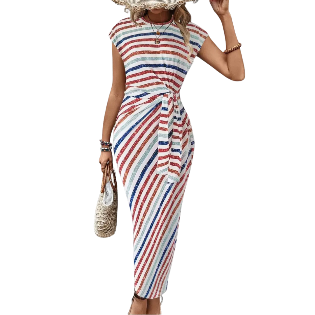 SCARLETT™ – Robe moulante rayée avec ceinture à nouer