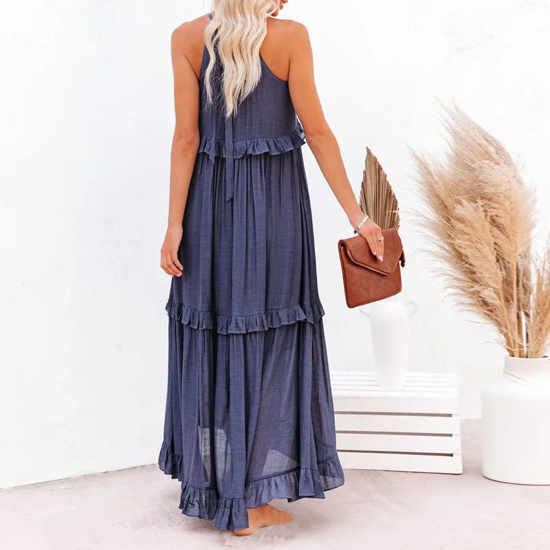 Sarah | Robe longue à volants et col licou (Presque épuisé)